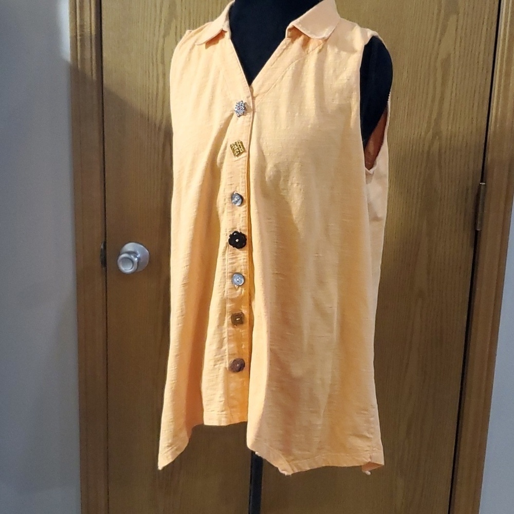 Soft surroundings orange cotton sleeveless collared asymmetric hem top